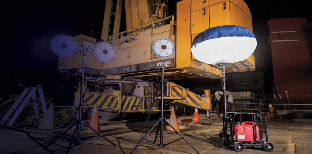 temporary construction lighting(the balloon and the light tower in a construction Site)