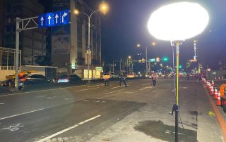 led work light on construction road