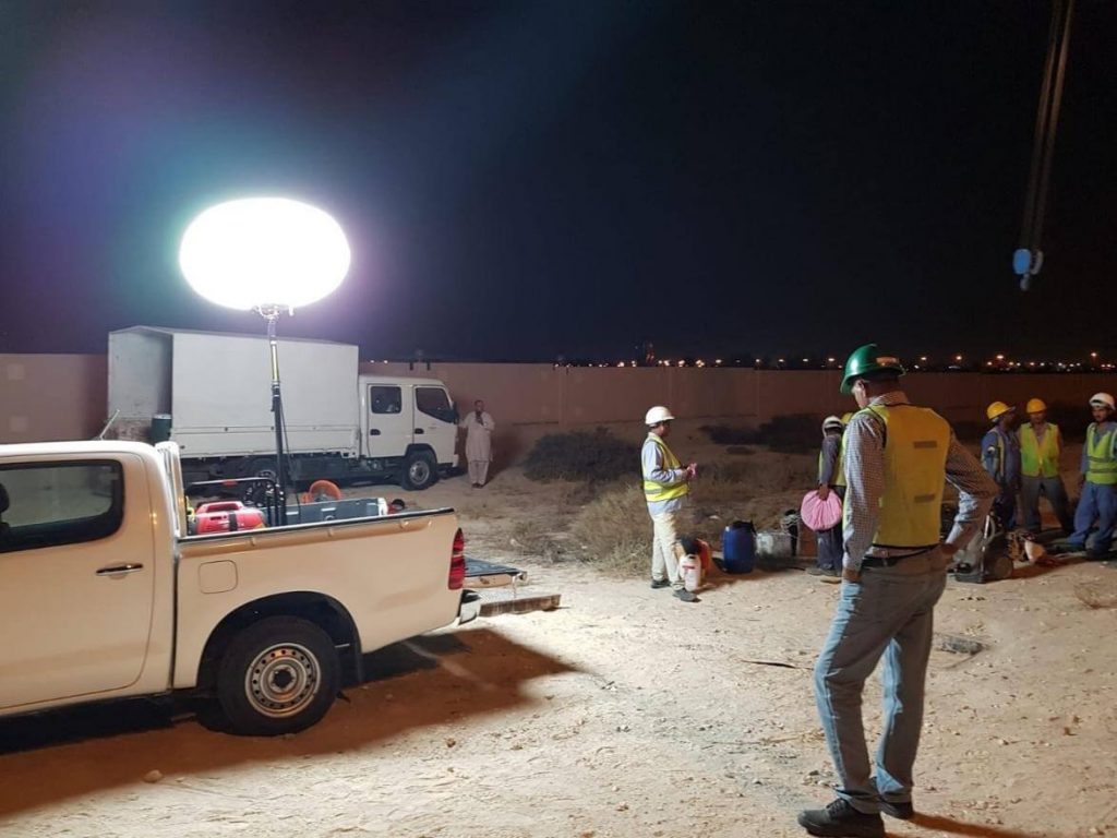 Road work lighting in construction site