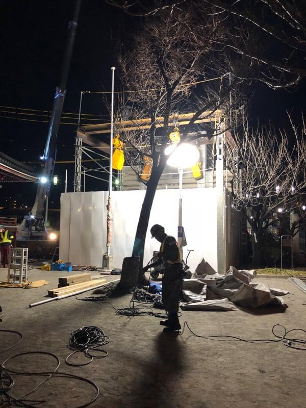 Road work lighting at a construction site