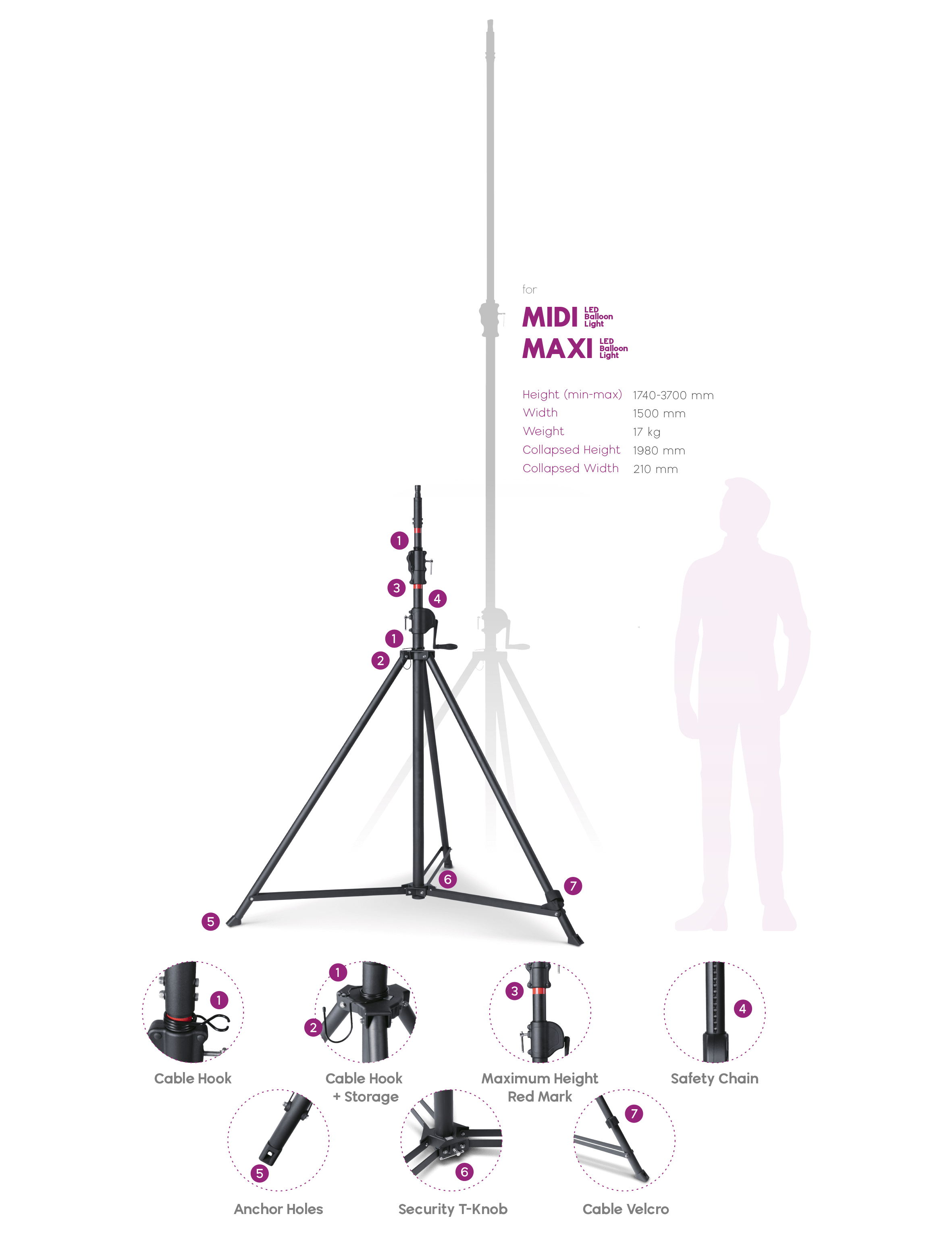 Maxi 370cm aluminum iron tripod 