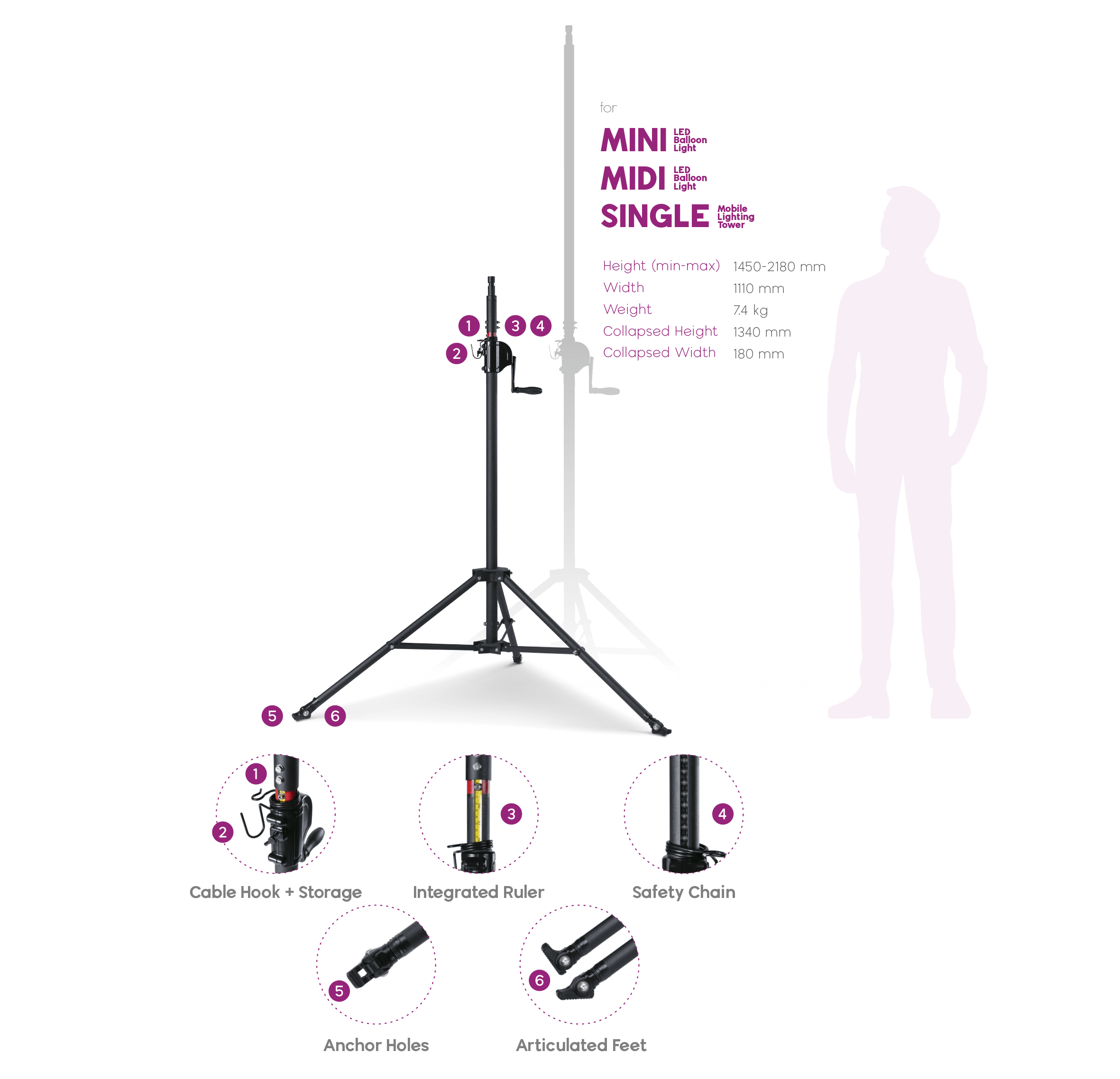 Midi 215cm aluminum iron tripod 