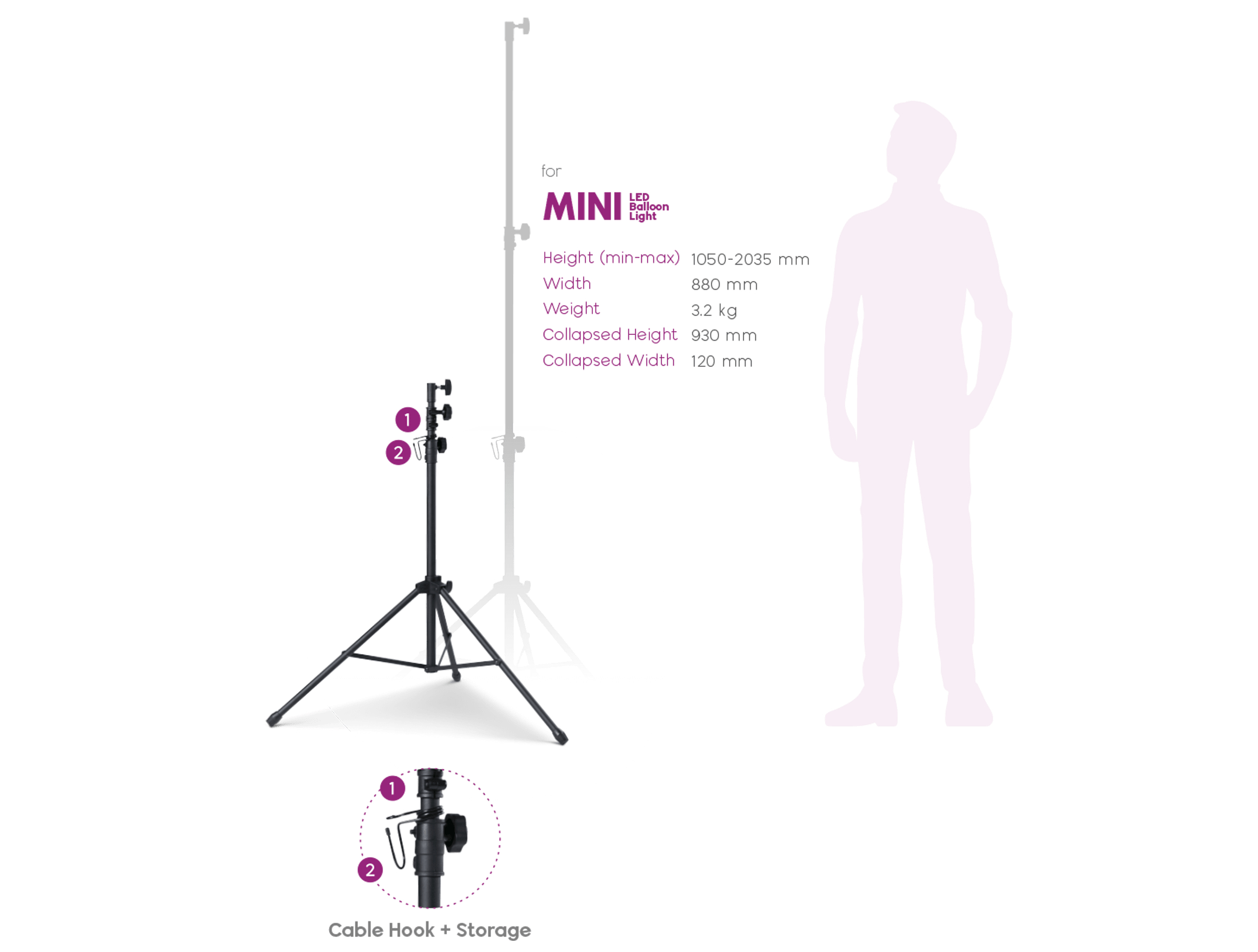 Mini 200cm aluminum iron tripod 