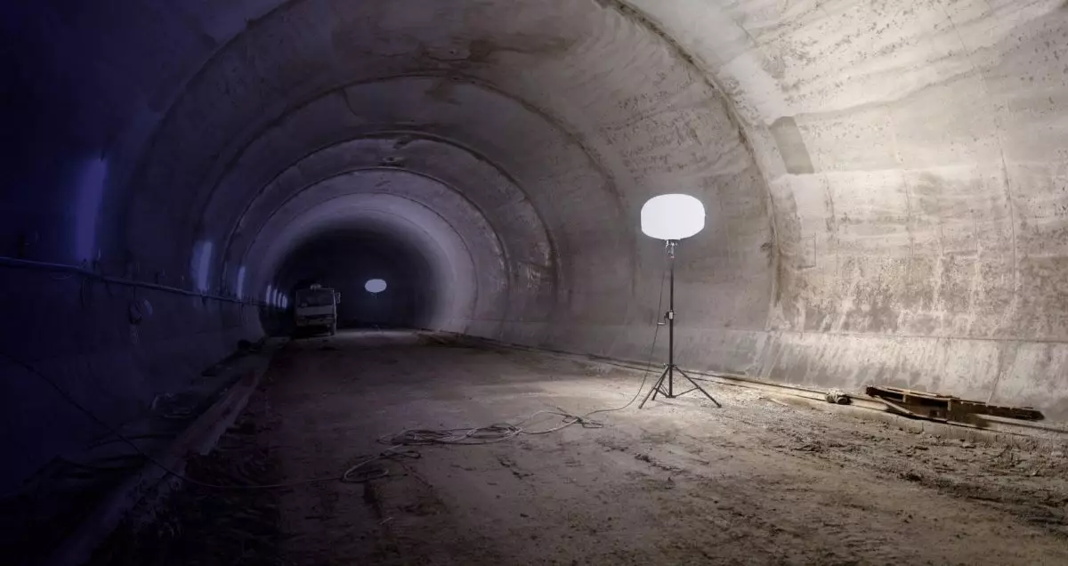 LED balloon lights illuminating a tunnel