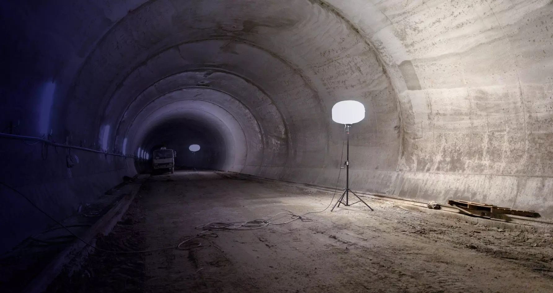 LED balloon lights illuminating a tunnel