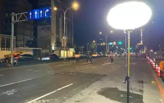 led work light on construction road