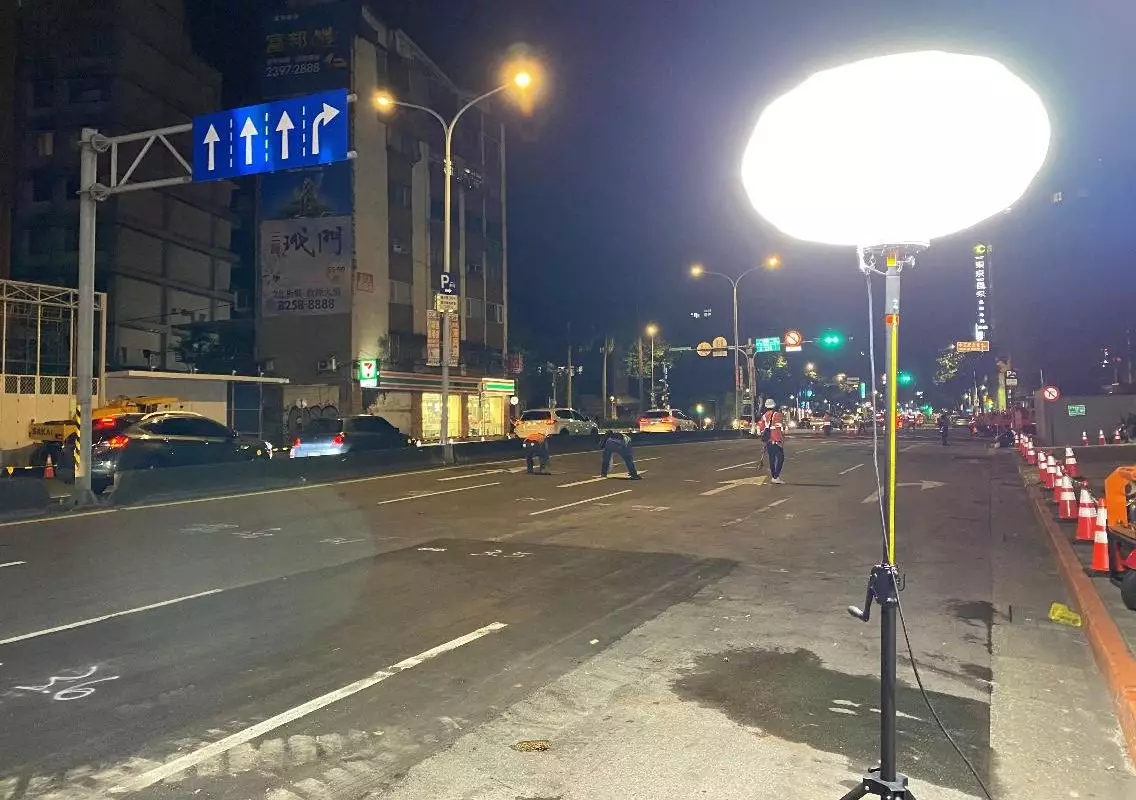 led work light on construction road