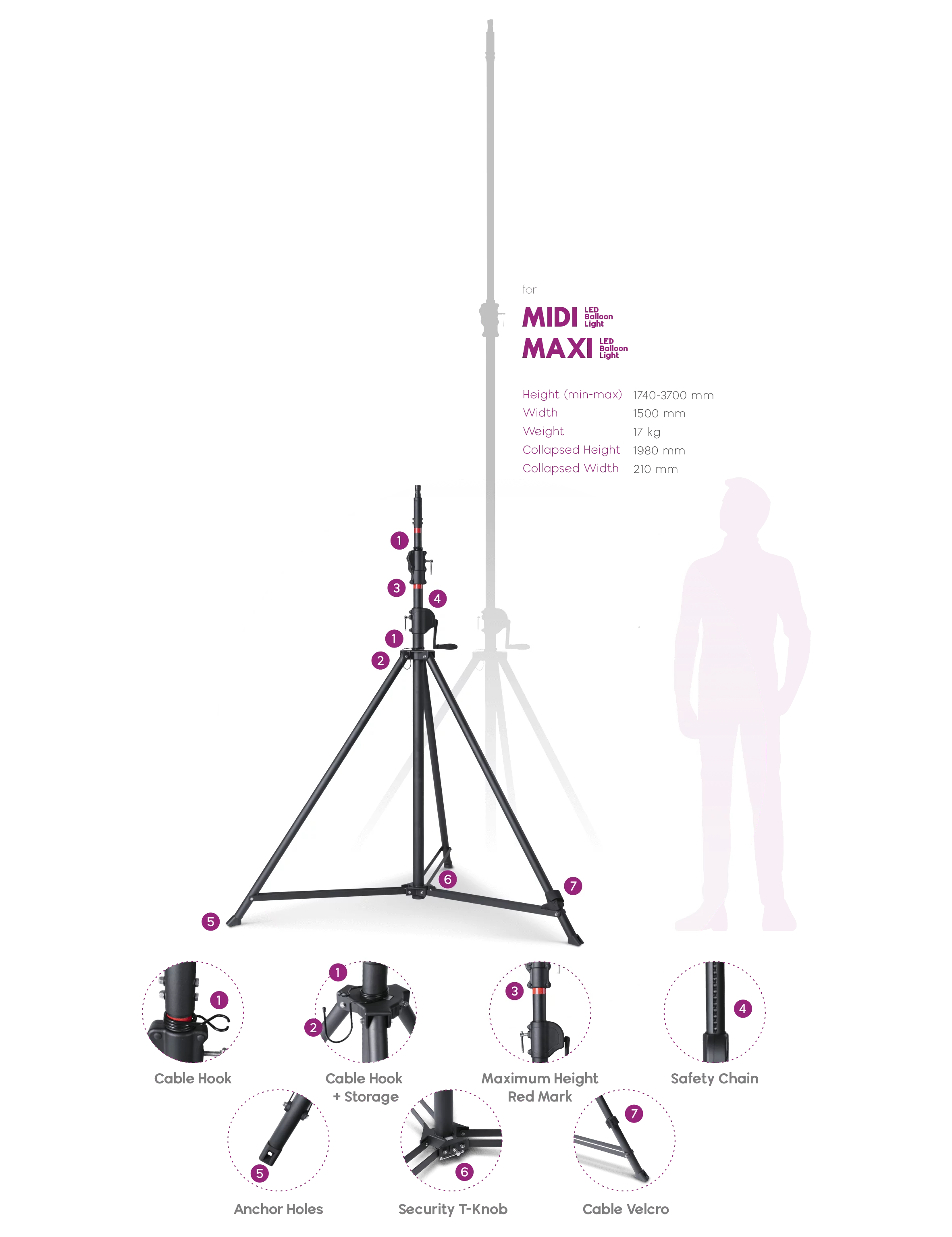 Maxi 370cm aluminum iron tripod 